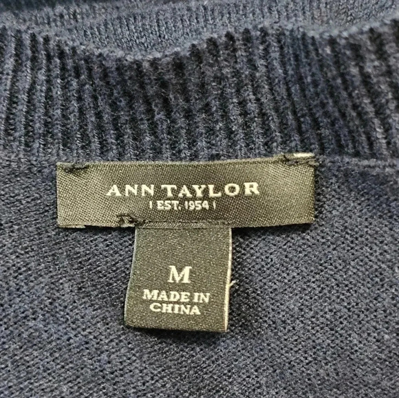 Ann Taylor Blue Wrap Cardigan Sweater Women M Cotton Blend Classic Preppy Chic - Picture 4 of 7